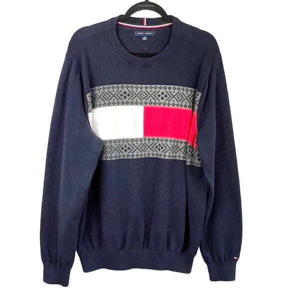 Mens Tommy Hilfiger Sweater Size XXL Big Flag Logo Crewneck Pullover 100% Cotton - Picture 1 of 12